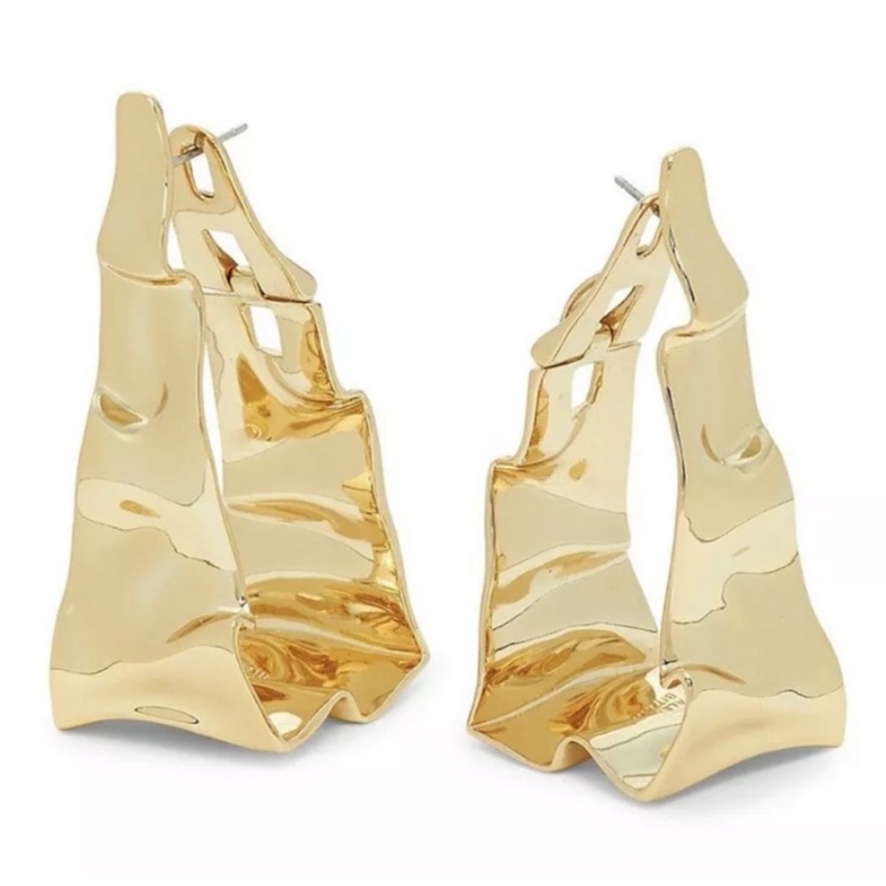 ALEXIS BITTAR • NEW RARE Gold Crumpled Metal 3D Triangle Hoop Hinged Earrings - Picture 2 of 16